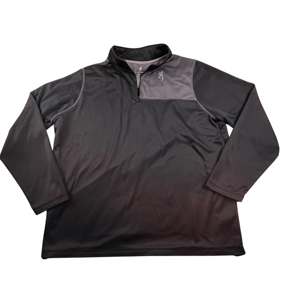 Browning Mens 3XL Quarter Zip Pullover Black Gray Fleece Lined Long Sleeve‎ Logo